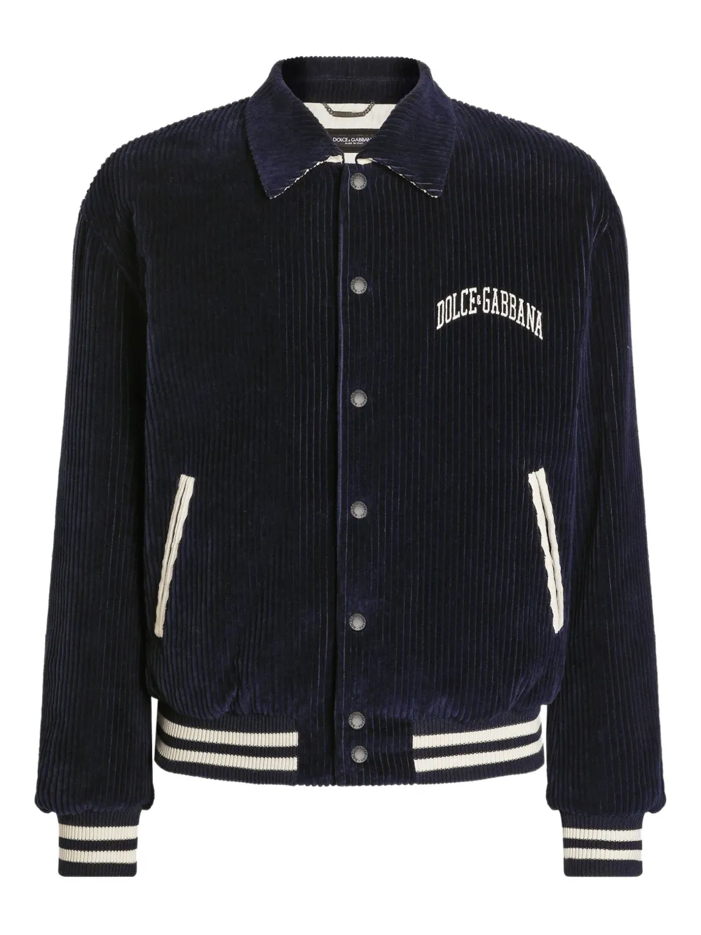 Dolce & Gabbana Cotton Bomber Jacket Ribbed Cuffs In Blue