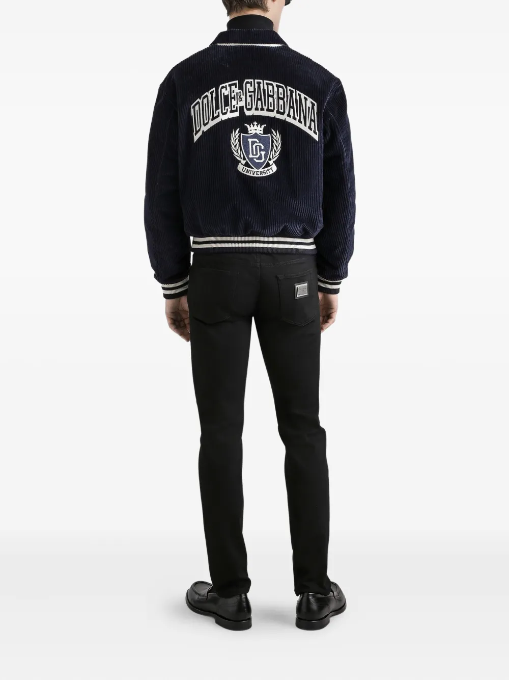 Dolce & Gabbana Cotton Bomber Jacket Ribbed Cuffs In Blue