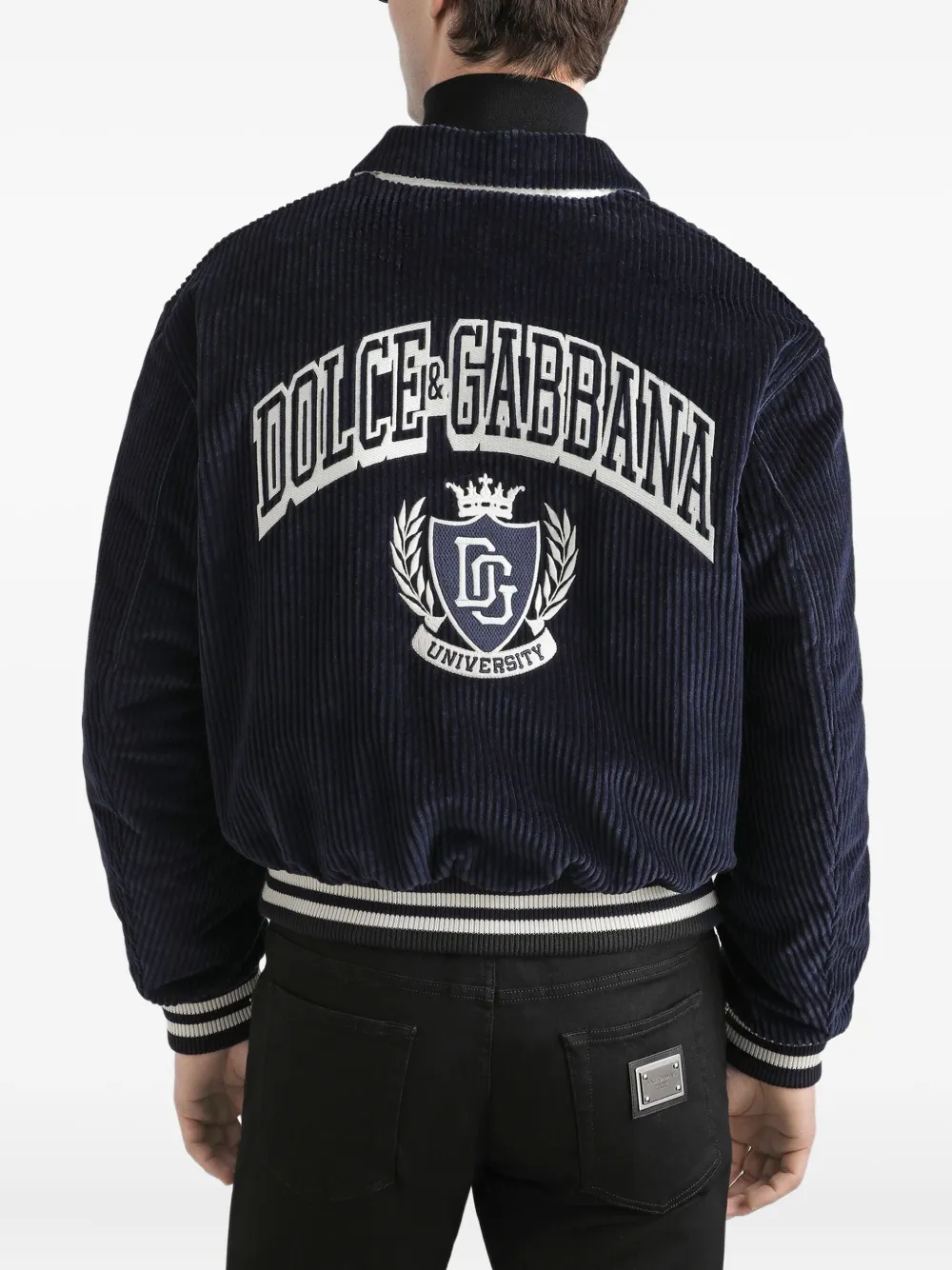 Dolce & Gabbana Cotton Bomber Jacket Ribbed Cuffs In Blue