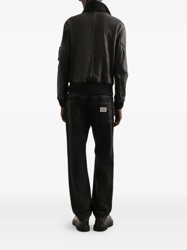 Dolce & Gabbana ribbed-collar Leather Jacket | Black | FARFETCH ZA