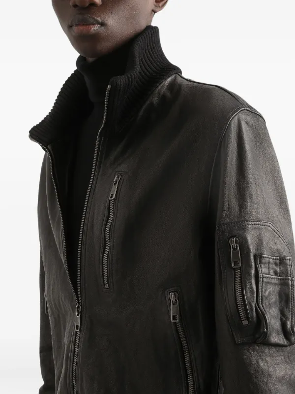 Dolce & Gabbana ribbed-collar Leather Jacket | Black | FARFETCH