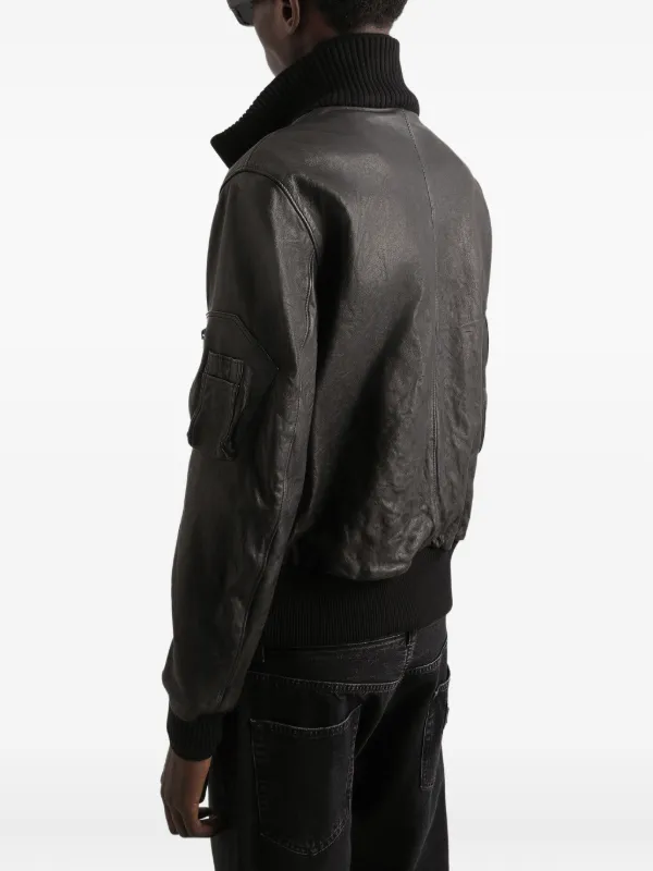 Dolce & Gabbana ribbed-collar Leather Jacket | Black | FARFETCH