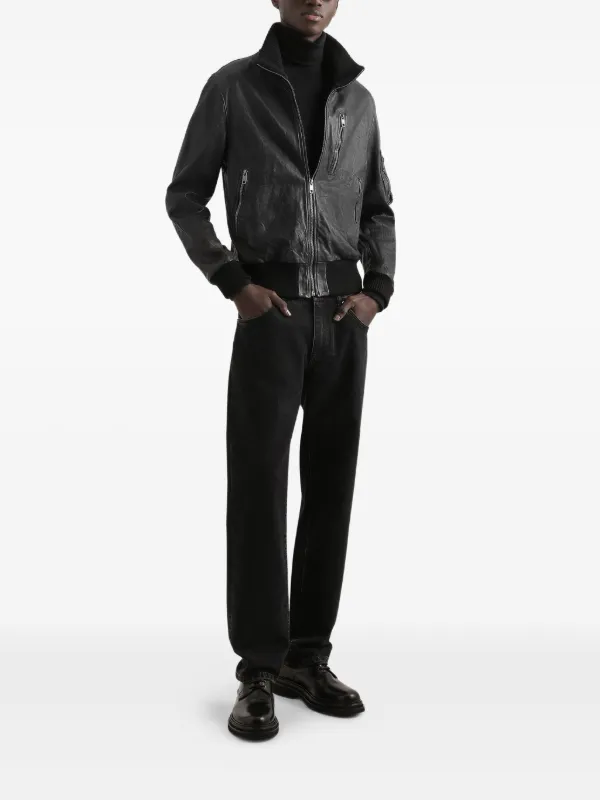 Dolce & Gabbana ribbed-collar Leather Jacket | Black | FARFETCH
