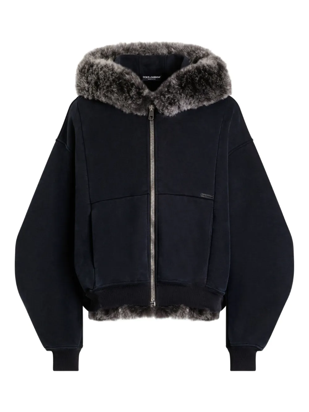 Dolce & Gabbana fur-trimmed zip-up hoodie | Black | Image 1