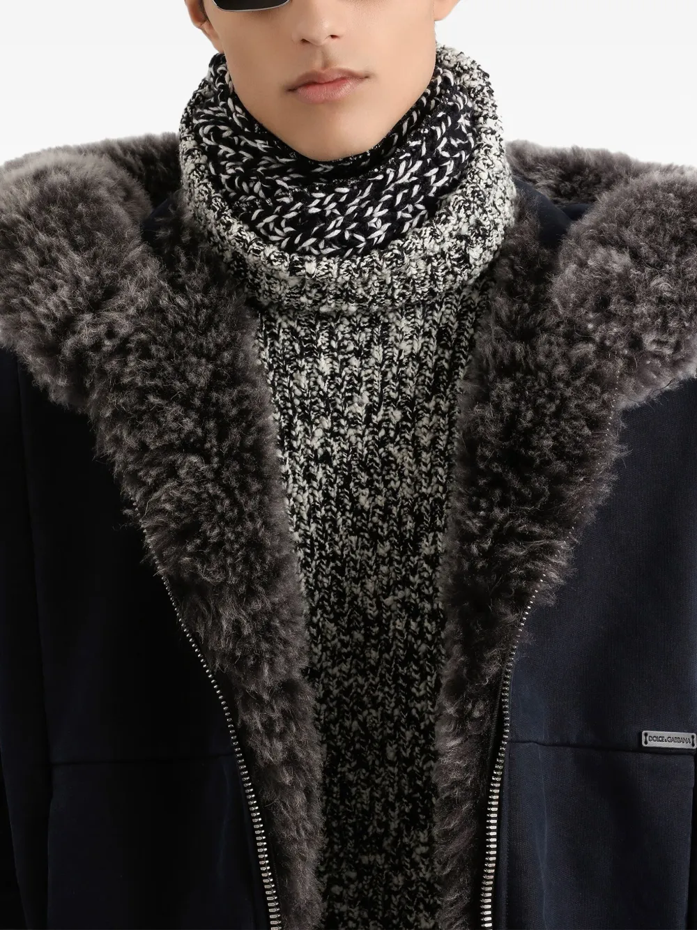 Dolce & Gabbana Hoodie met rits en afwerking van bont Zwart