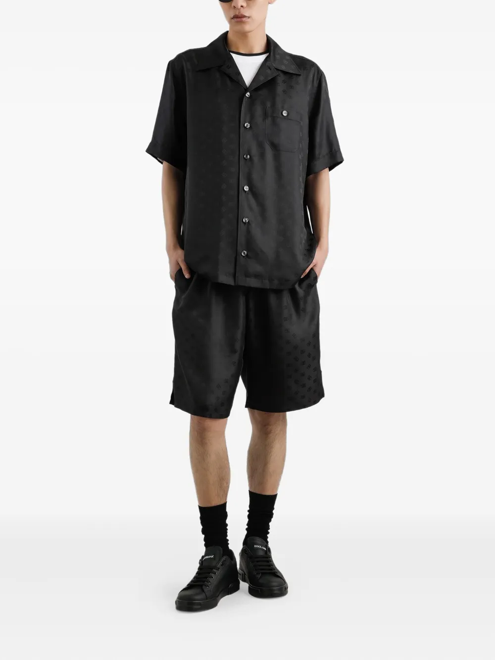 Dolce & Gabbana Zijden shorts met logo-jacquard - Zwart