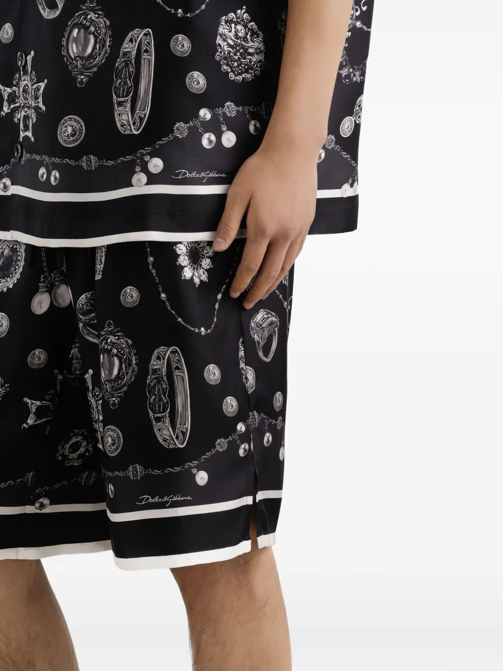 Dolce & Gabbana Medal-print Silk Twill Bermuda Shorts In Black