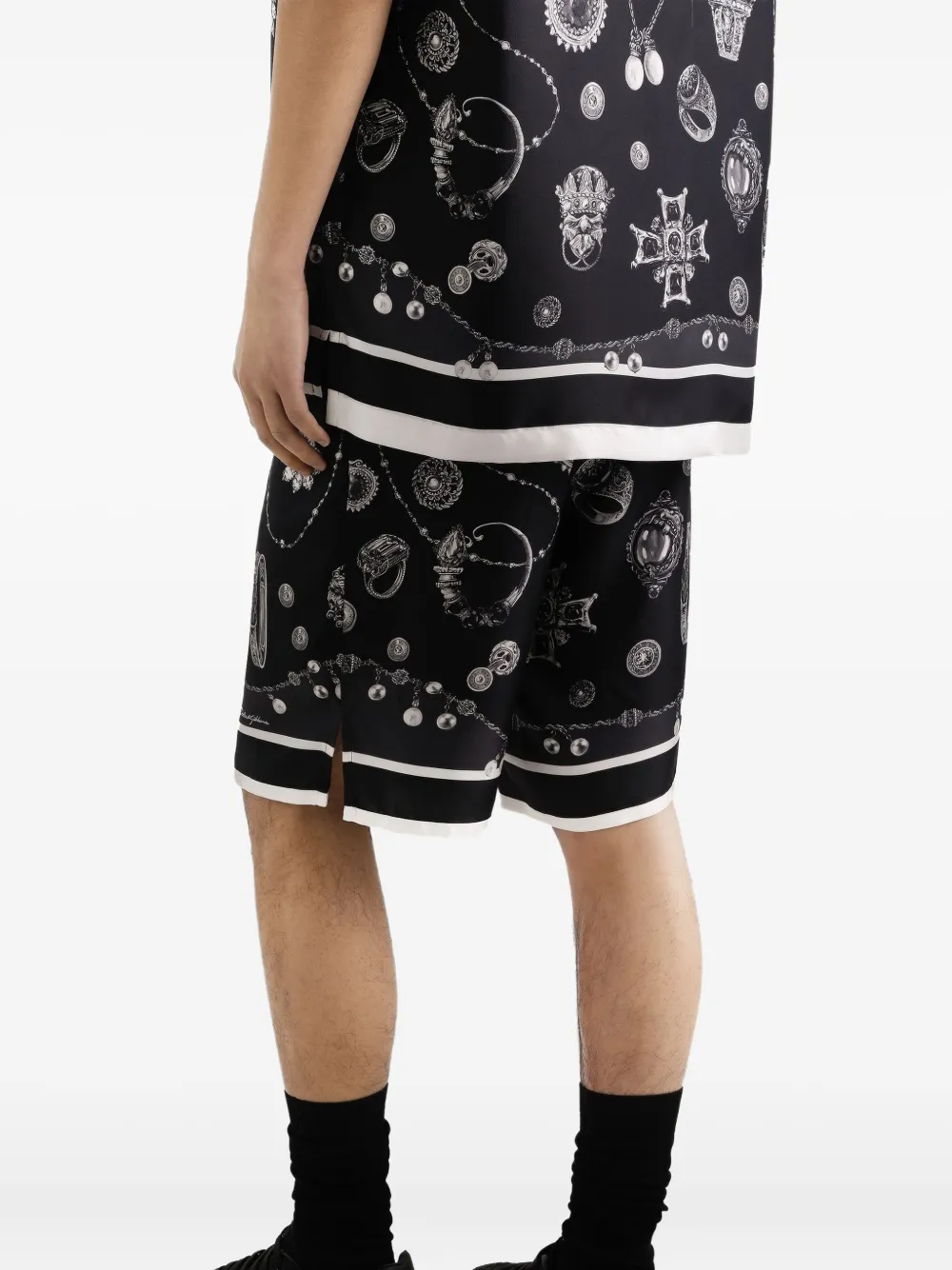 Dolce & Gabbana Medal-print Silk Twill Bermuda Shorts In Black