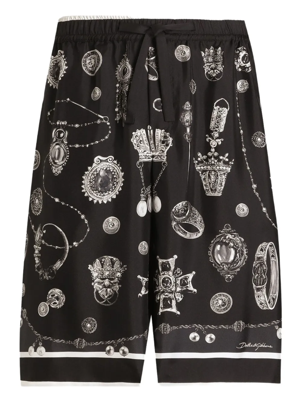 Dolce & Gabbana Medal-print Silk Twill Bermuda Shorts In Black