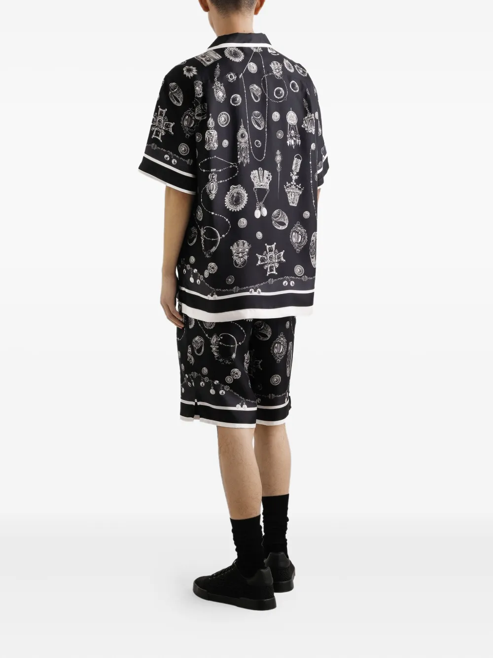 Dolce & Gabbana Medal-print Silk Twill Bermuda Shorts In Black