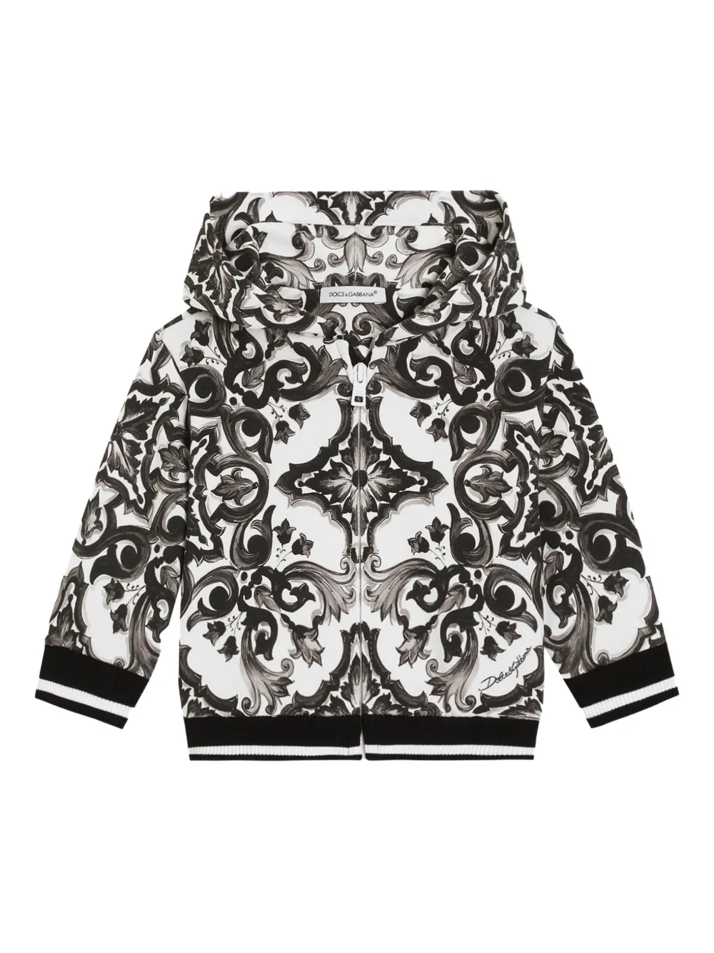 Dolce & Gabbana Kids Katoenen hoodie met Majolica-print Zwart