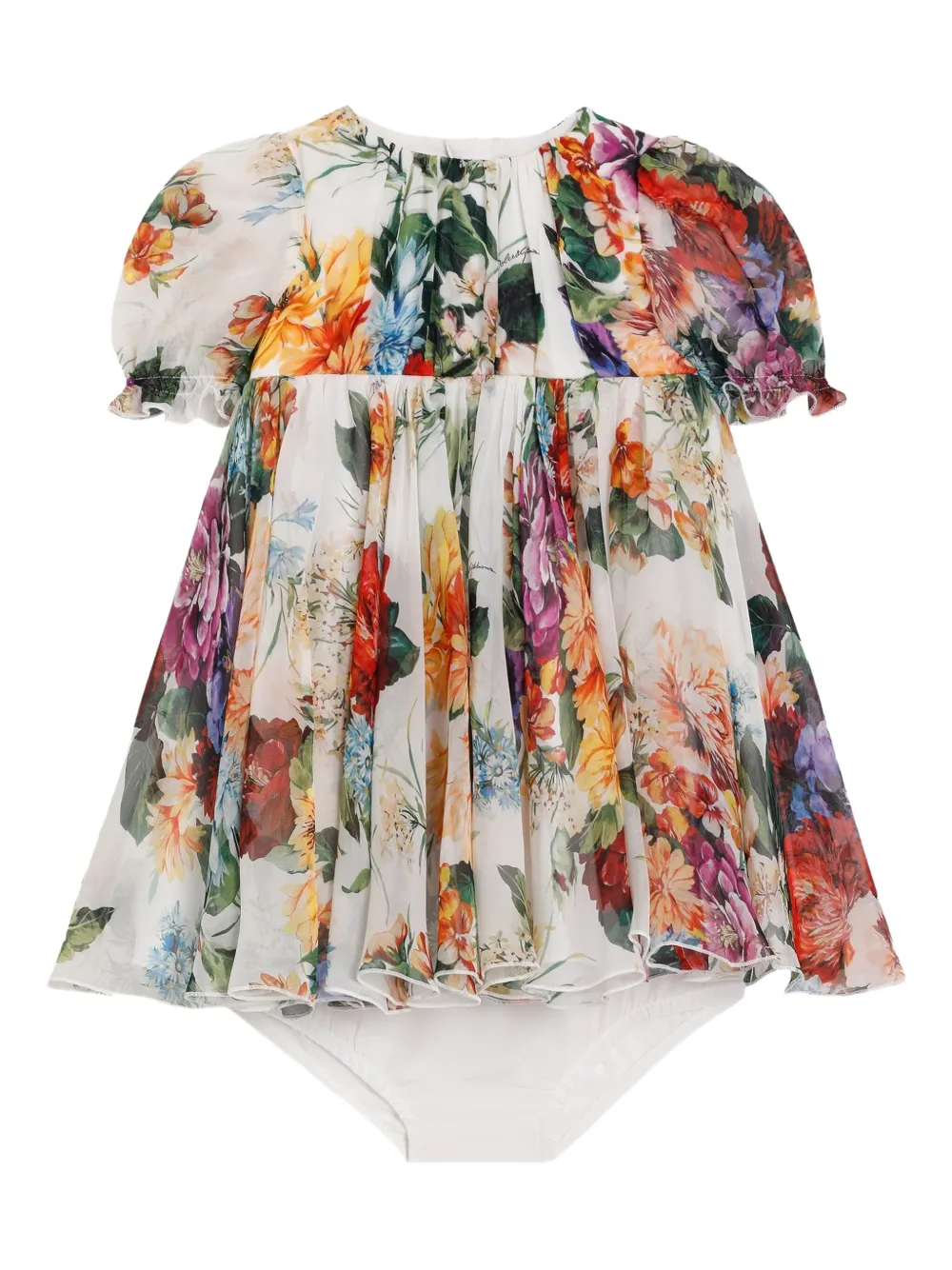 Dolce & Gabbana Kids Chiffon jurk met bloe print Wit