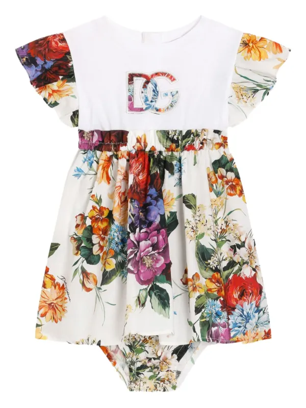 Dolce & Gabbana Kids floral-print Cotton Dress | White | FARFETCH