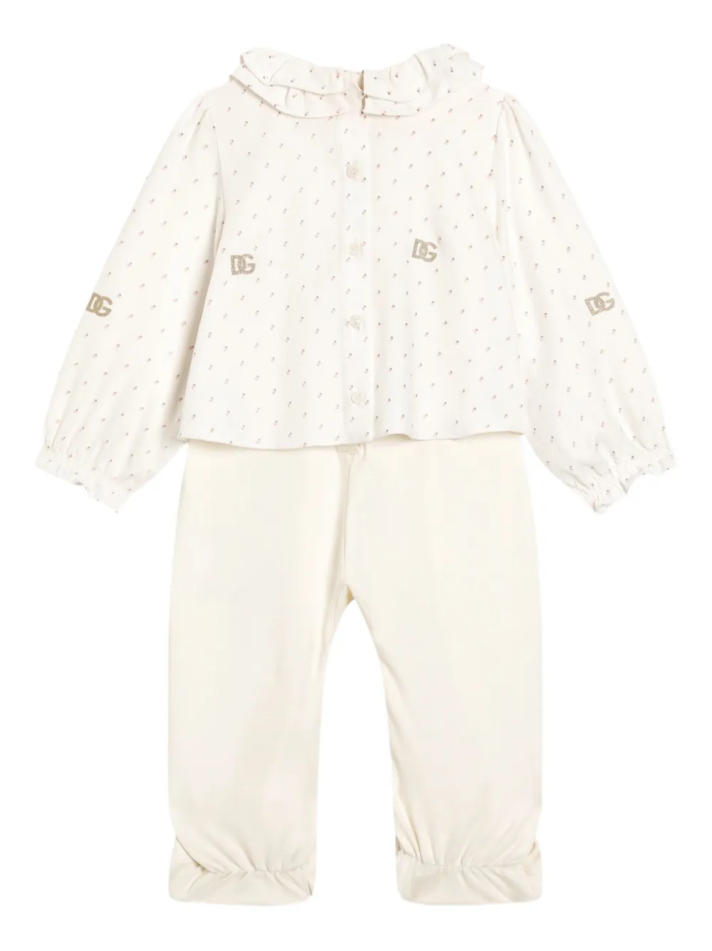 Dolce & Gabbana Kids Romper met ruchekraag en stippen - Wit