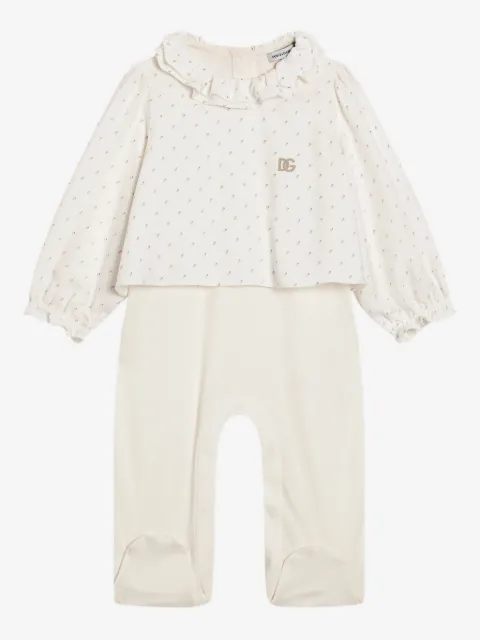 Dolce & Gabbana Kids ruffled-collar dot-print romper