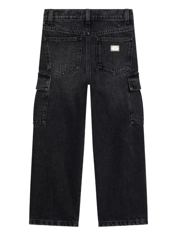 Dolce & Gabbana Kids Calça Jeans Cargo Com Logo | Preto | FARFETCH BR