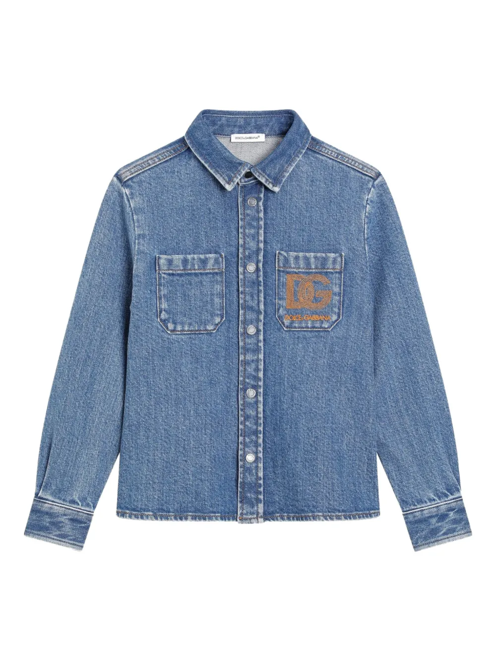 Dolce & Gabbana Kids Spijkershirt met geborduurd logo Blauw