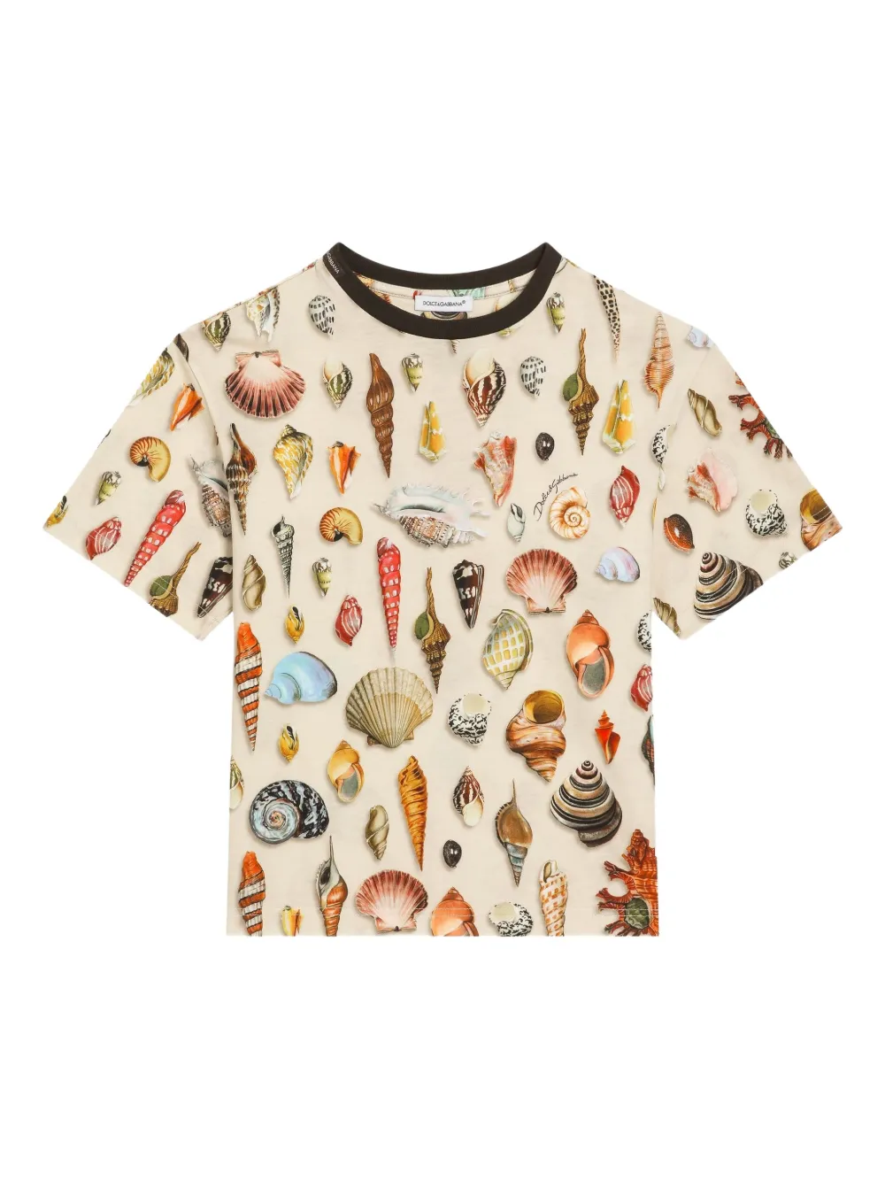 Dolce & Gabbana Kids T-shirt met schelpen print Beige