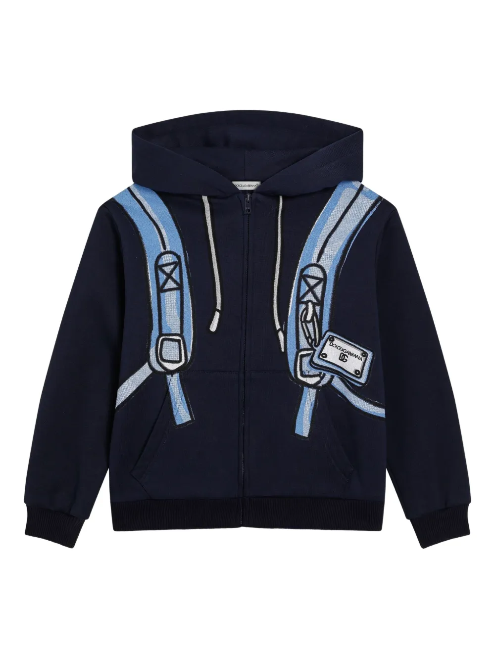 Dolce & Gabbana Kids Hoodie met rits en rugzakprint Blauw