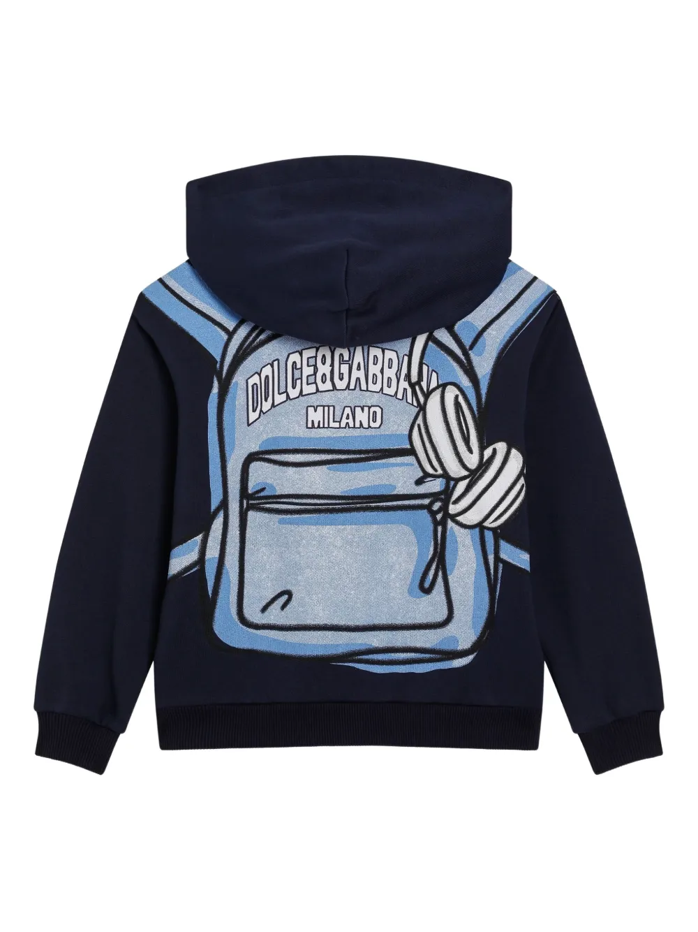 Dolce & Gabbana Kids Hoodie met rits en rugzakprint Blauw