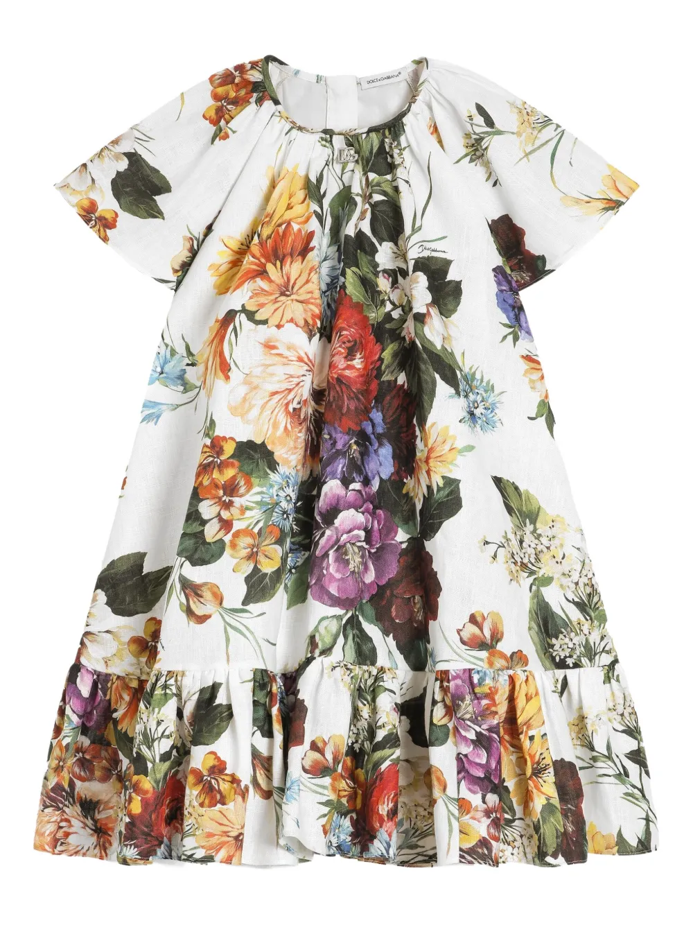 Dolce & Gabbana Kids Linnen jurk met bloe print Wit