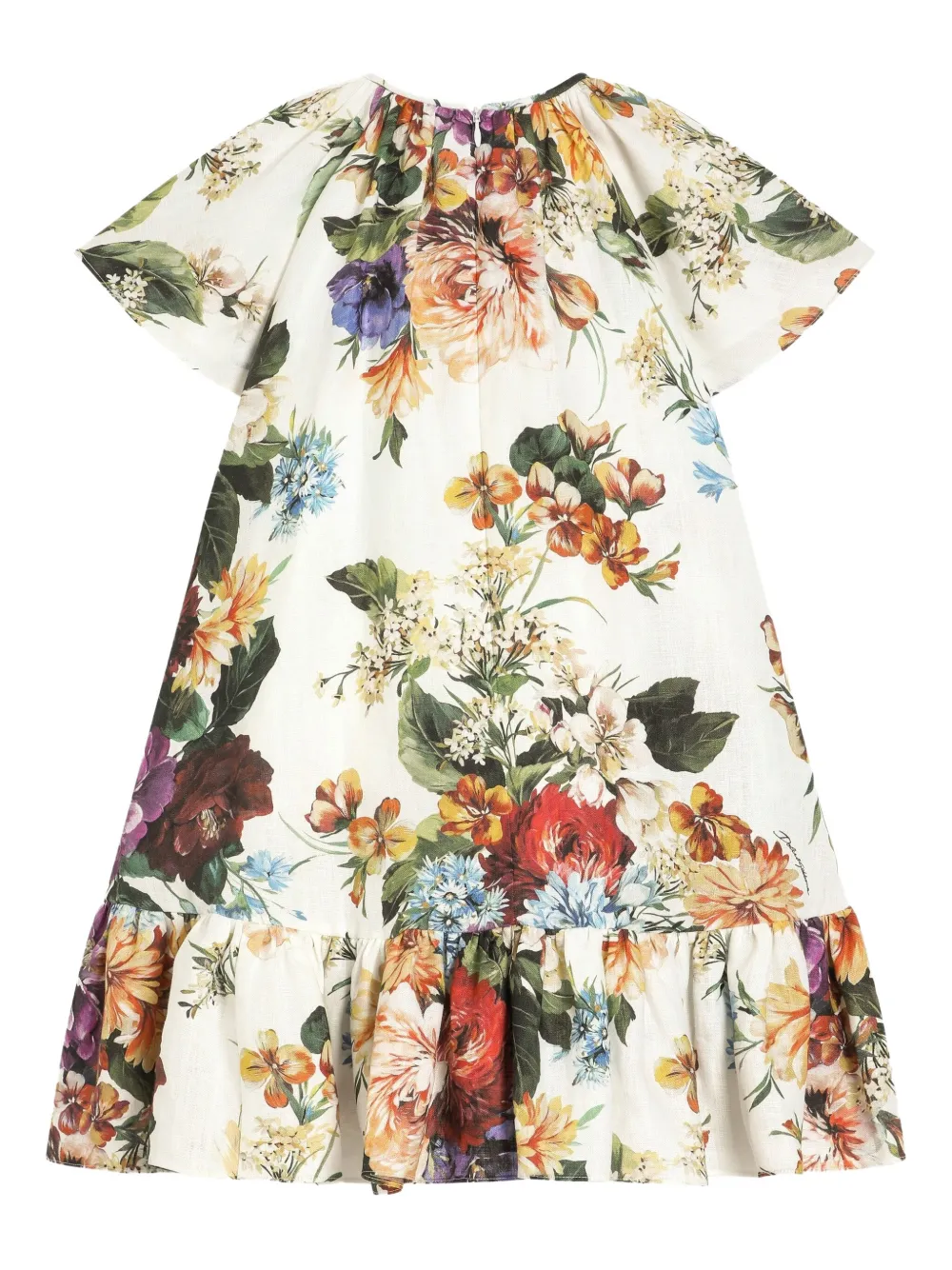 Dolce & Gabbana Kids Linnen jurk met bloemenprint Wit
