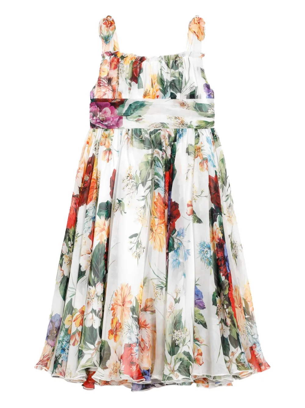 Dolce & Gabbana Kids floral-print silk dress Wit