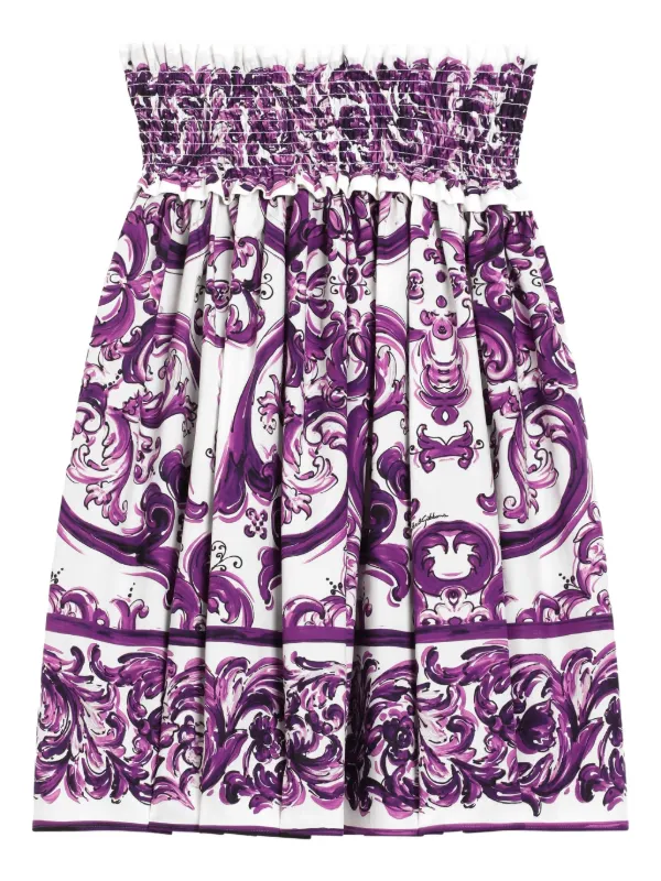 Dolce & Gabbana Kids Majolica-print Poplin Skirt | Purple