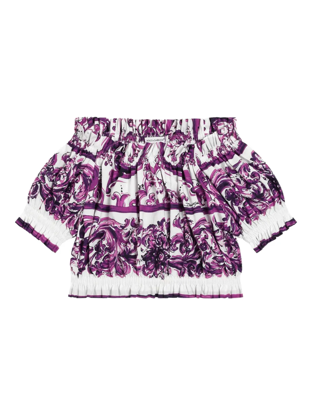 Dolce & Gabbana Kids Katoenen shirt met Majolica-print Paars