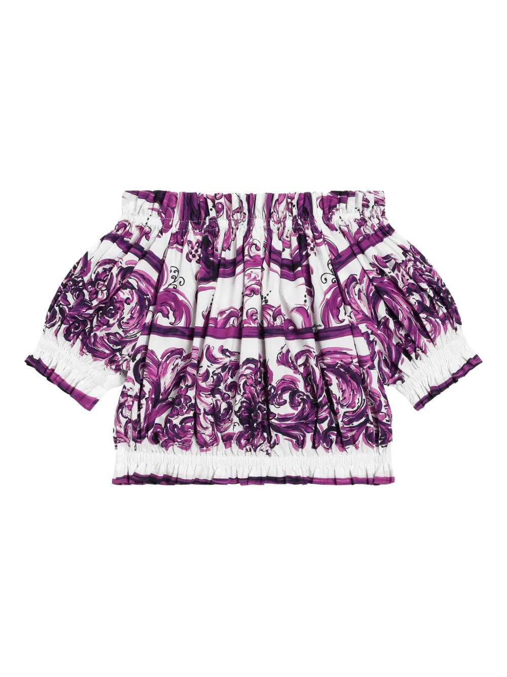 Dolce & Gabbana Kids Katoenen shirt met Majolica-print Paars