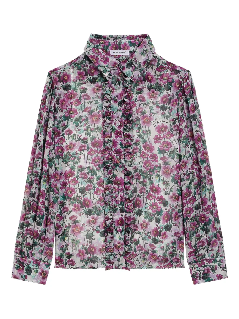 Dolce & Gabbana Kids' Floral-print Ruffled Blouse In Multi