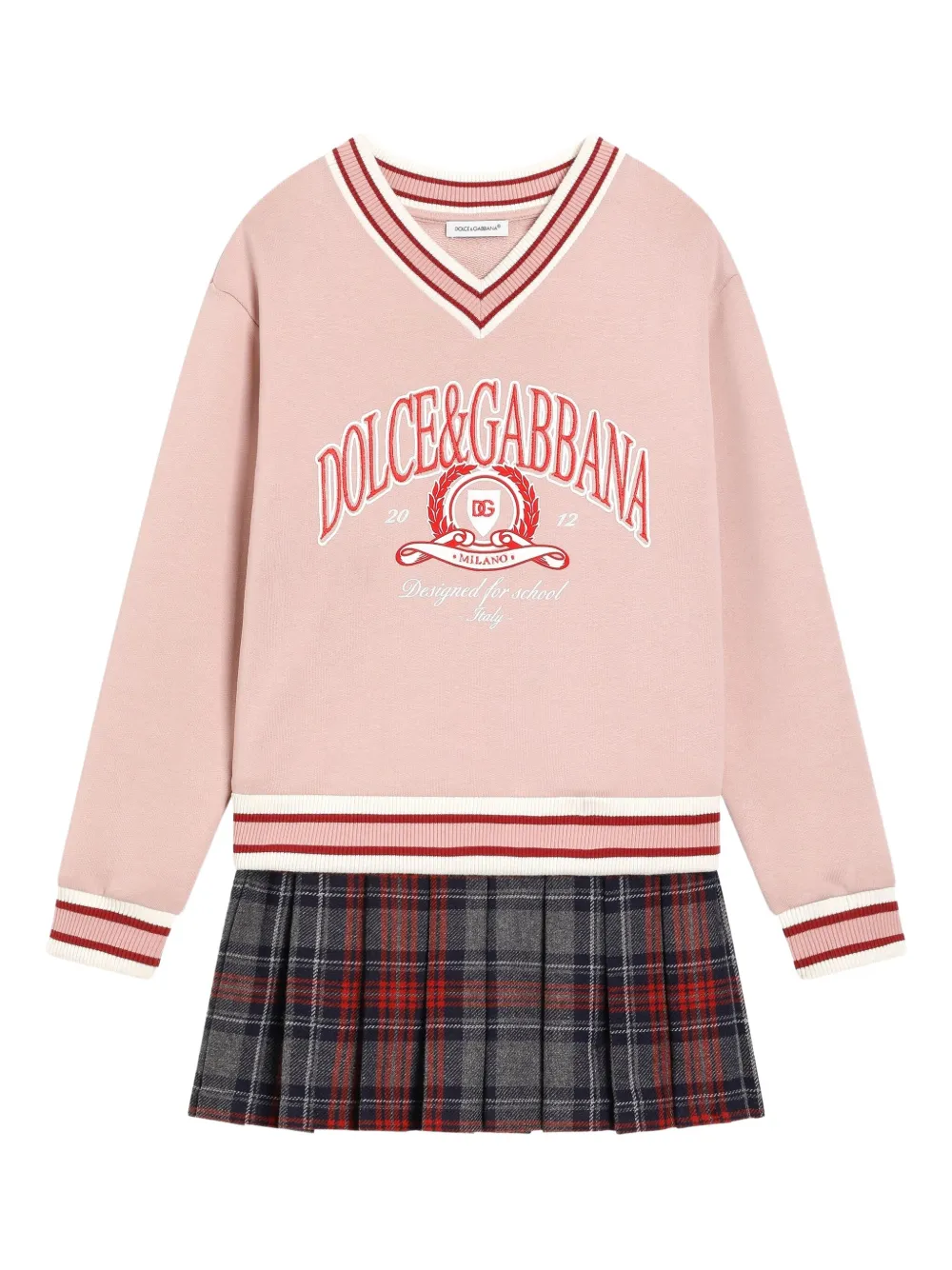 Dolce & Gabbana Kids Jurk met geruite rok en V-hals Roze