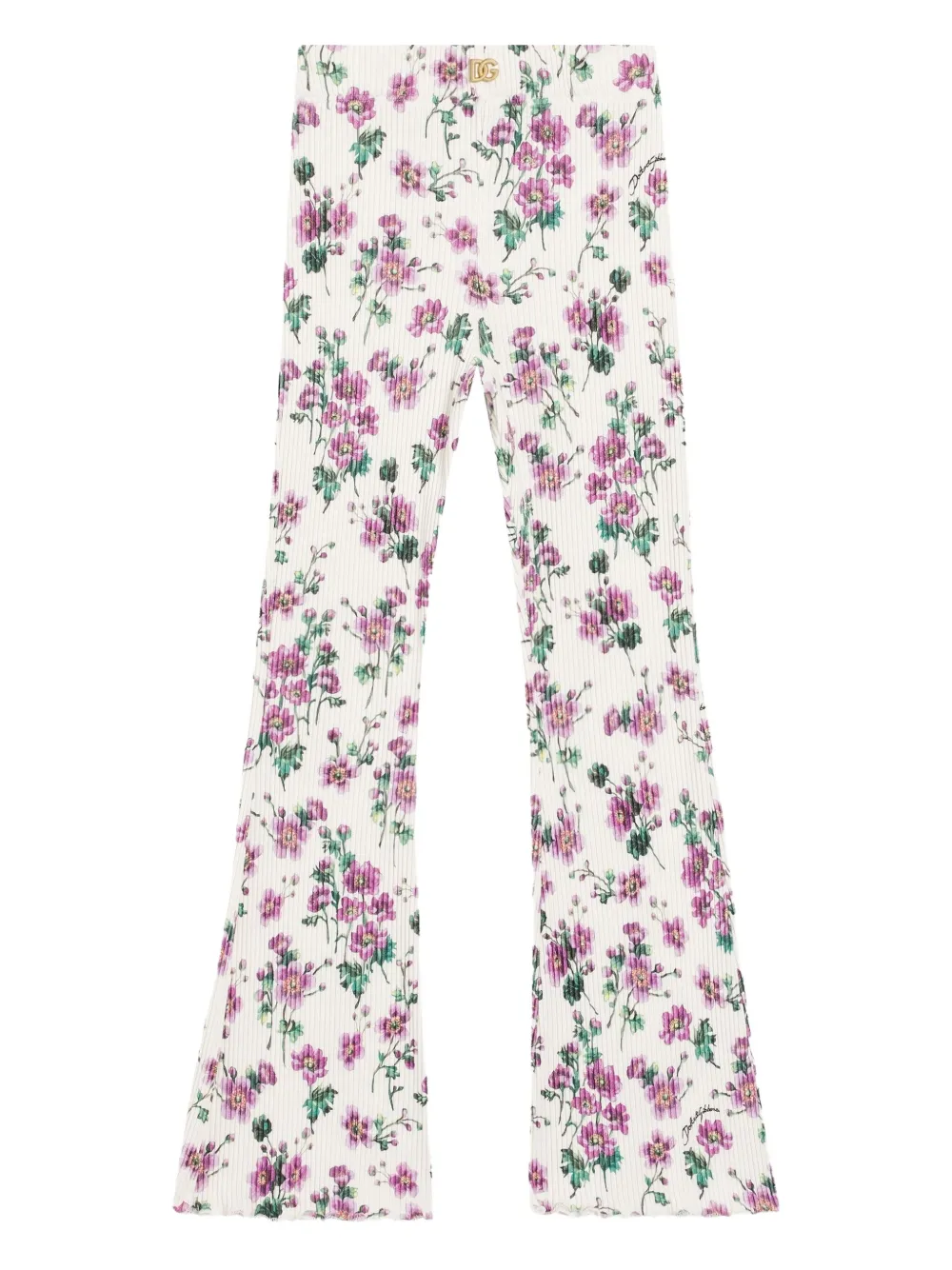 Dolce & Gabbana Kids Geribbelde broek met bloe print Wit