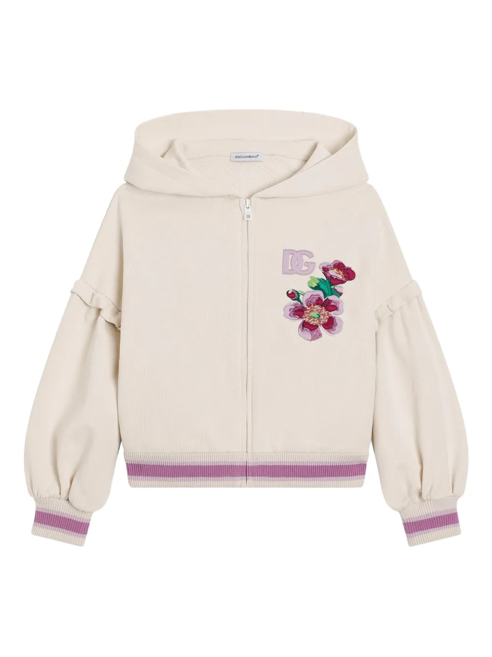 Dolce & Gabbana Kids Hoodie met geborduurde bloe Beige