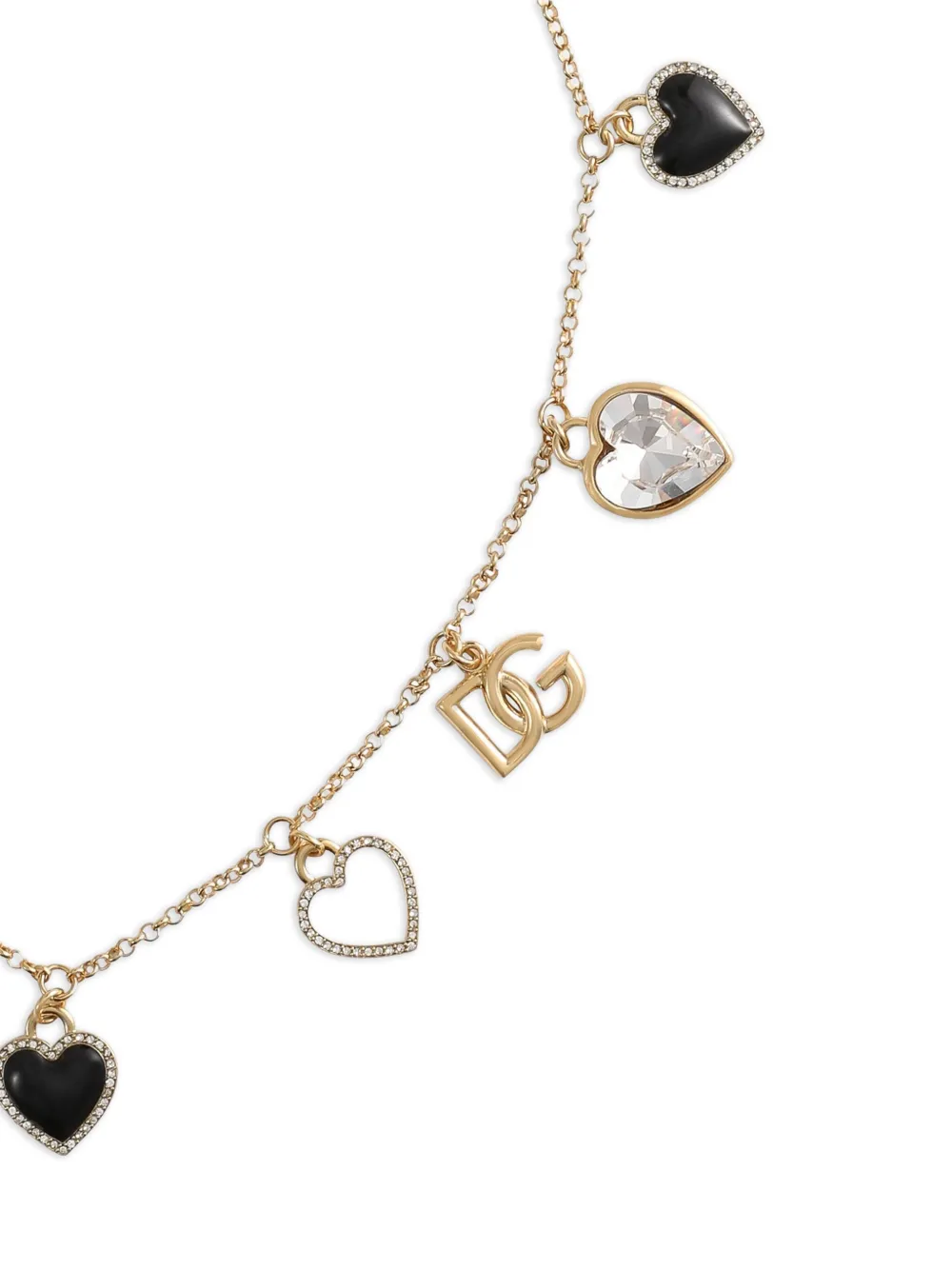 Dolce & Gabbana Adjustable Heart Charm Necklace Crystal Embellishments In Gold