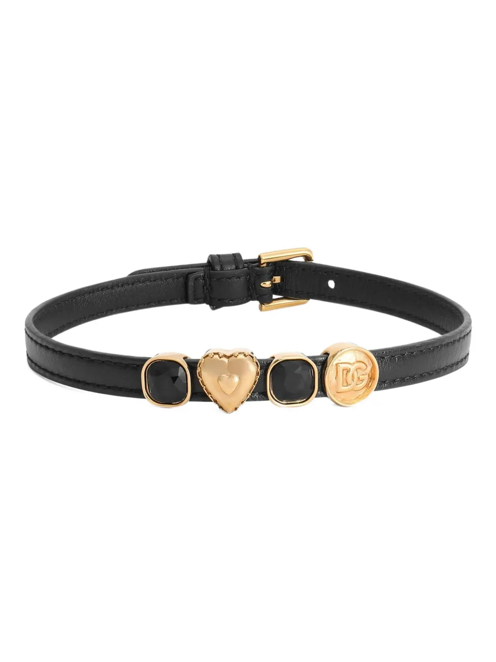 Dolce & Gabbana Embellished Leather Choker In Black