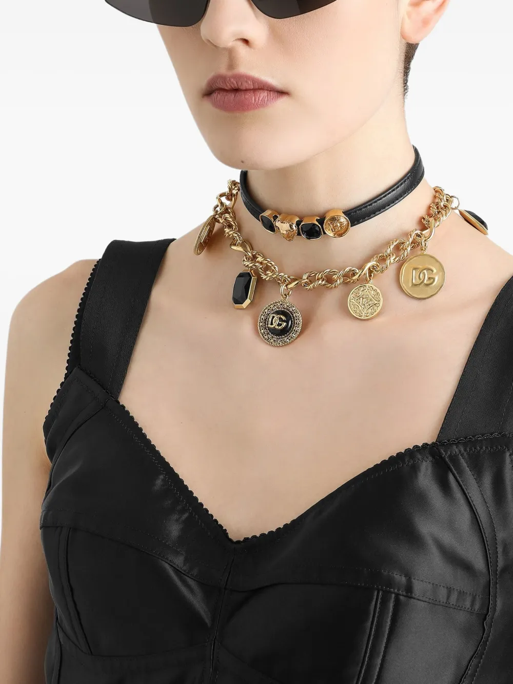 Dolce & Gabbana Verfraaide leren choker - Zwart