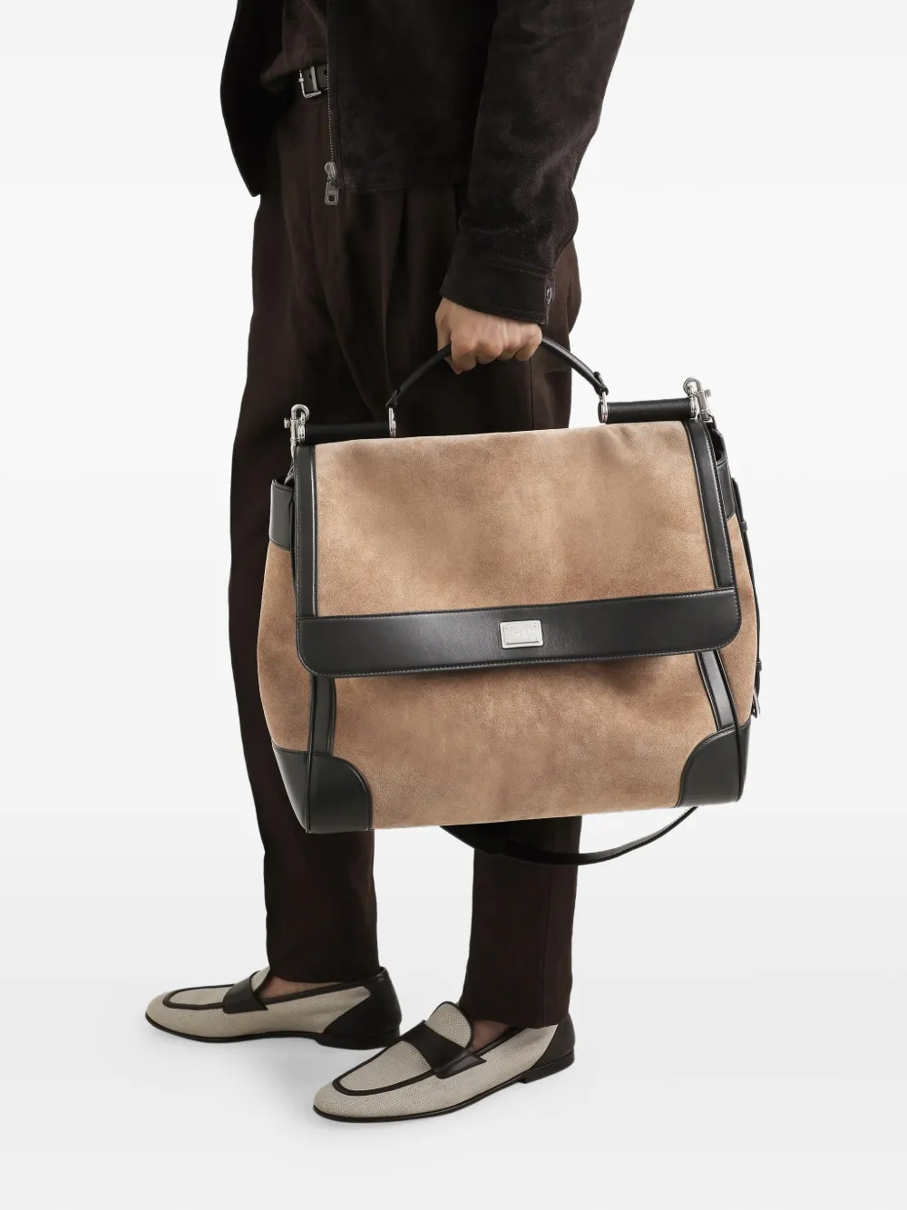 Dolce & Gabbana Sicily leren schoudertas met suède structuur Bruin