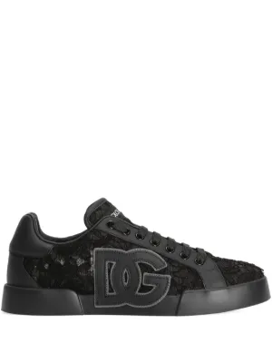 Dolce & Gabbana ビジュートリム レザースニーカー | ブラック