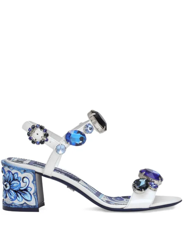 Dolce & Gabbana Leather Heeled Sandals | Blue | FARFETCH UZ
