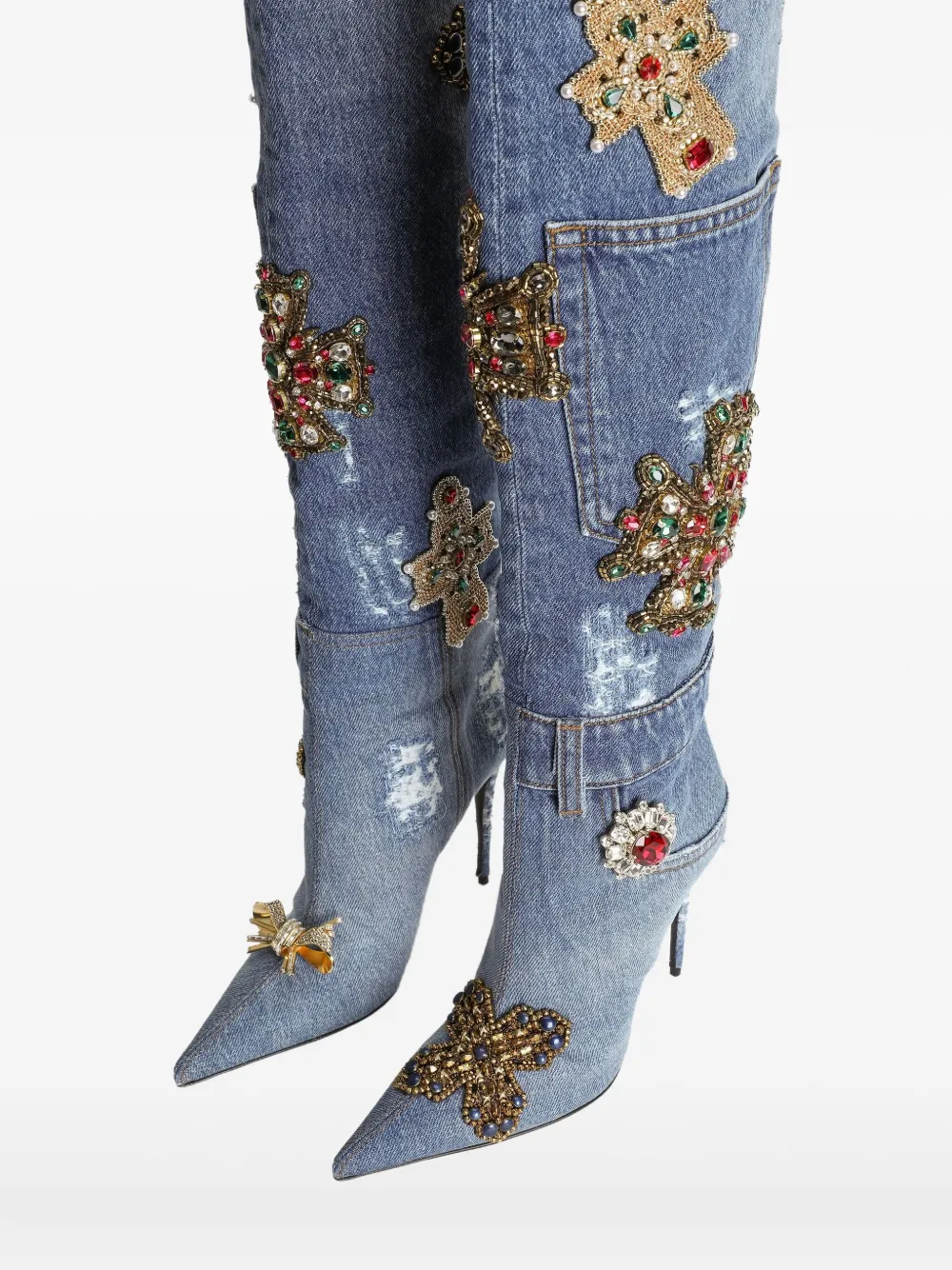Dolce & Gabbana 105mm embroidered patchwork denim boots Blue