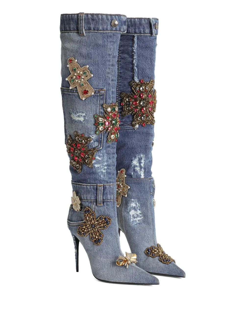 Dolce & Gabbana 105mm embroidered patchwork denim boots Blue