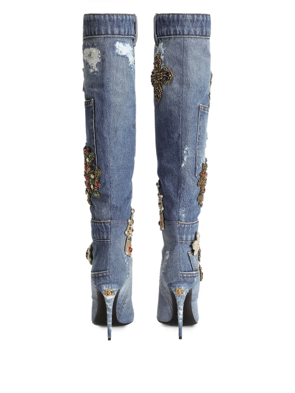 Dolce & Gabbana 105mm embroidered patchwork denim boots Blue