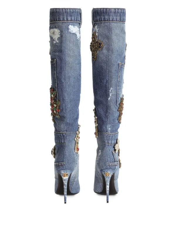 Dolce & Gabbana パッチワーク デニムブーツ 105mm | ブルー