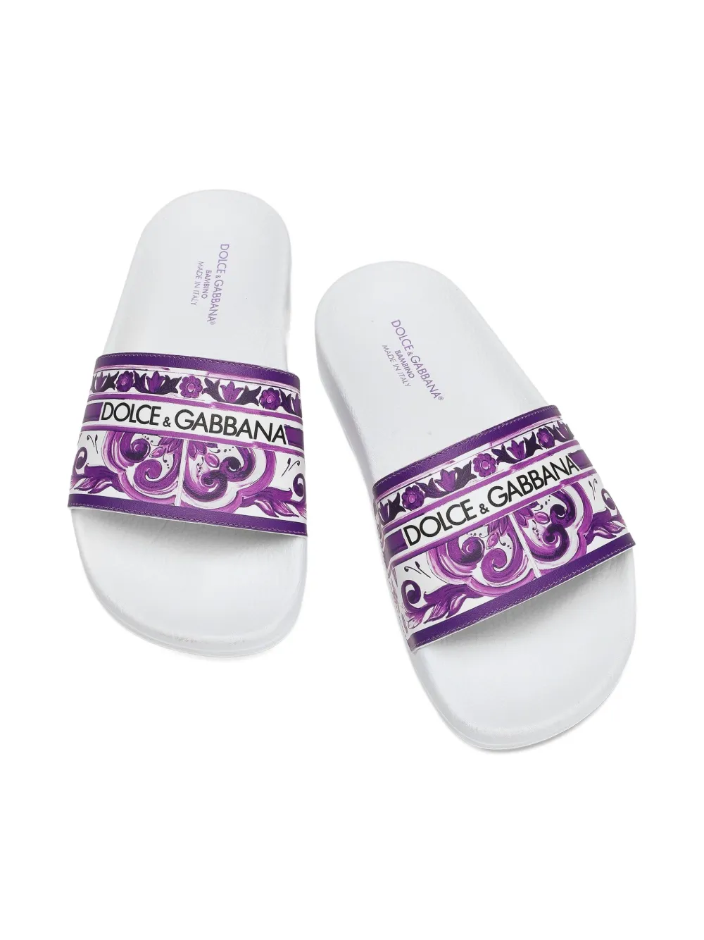 Dolce 
Gabbana Kids Majolica-print flip flops White