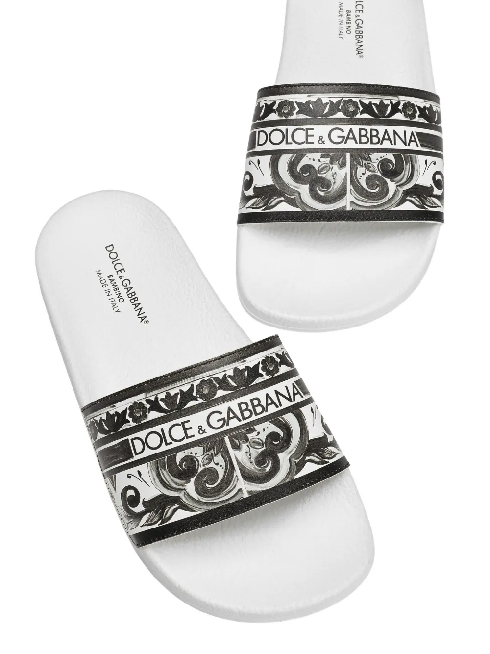 Dolce 
Gabbana Kids Majolica-print slides Black