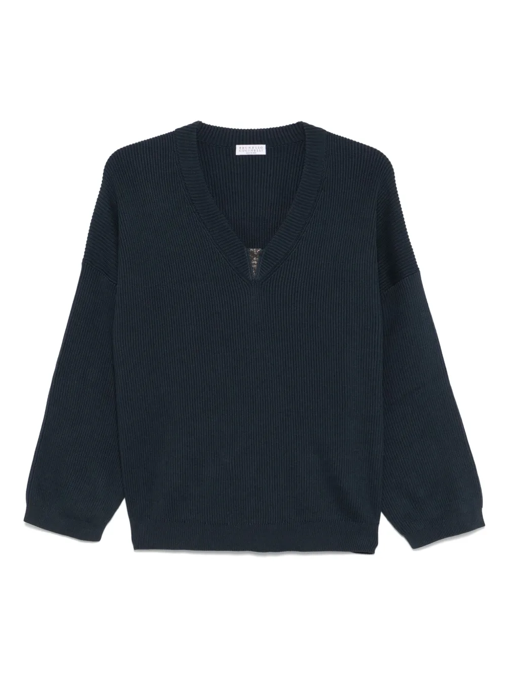 Brunello Cucinelli Geribbelde trui met monili detail Blauw