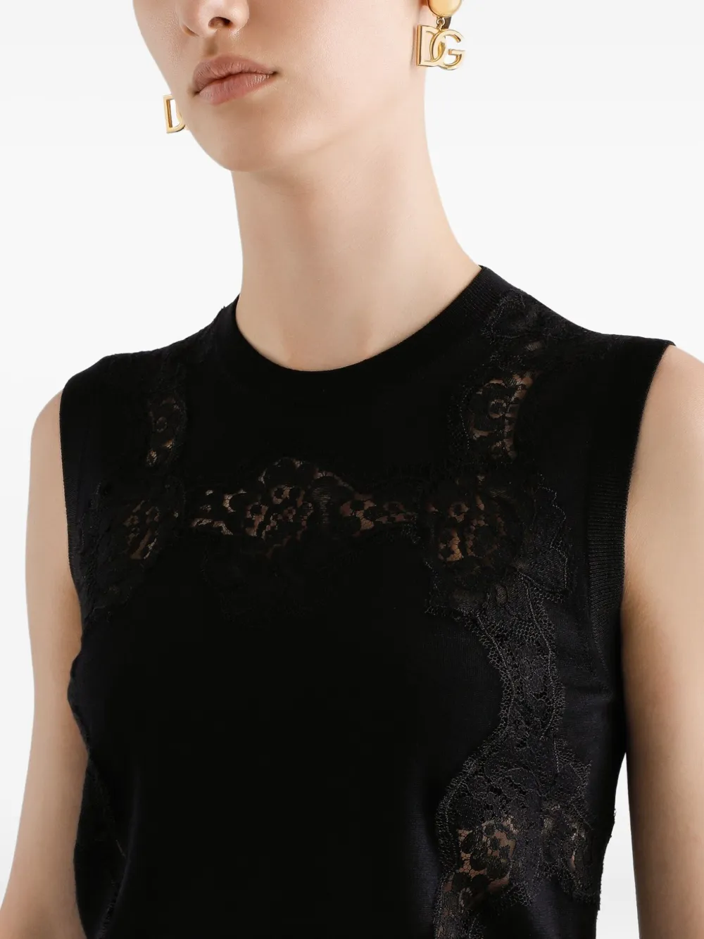 Dolce & Gabbana lace-panel sleeveless top Zwart
