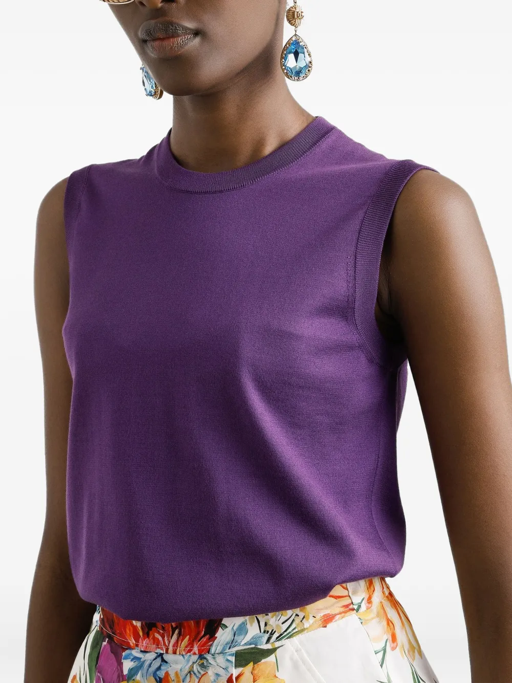 Dolce & Gabbana Silk Tank Top With Flower Brooch