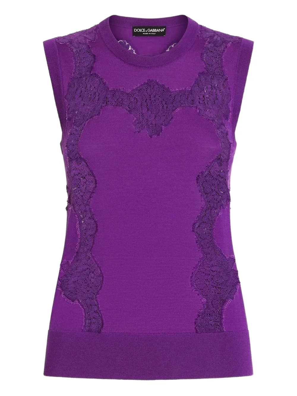 Dolce & Gabbana Wollen tanktop met kanten vlakken Paars